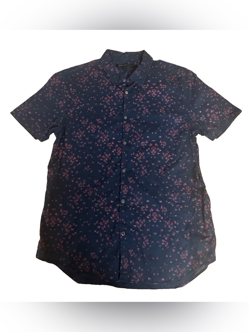 John Varvatos Dragonfly Blue Short Sleeve Shirt Cotton Sz Medium Casual
